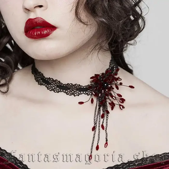 Choker mit 3D-Blumendesign – schwarz/rot