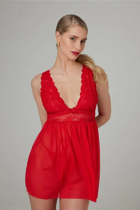 Christine – Babydoll + String Lieve – Rot