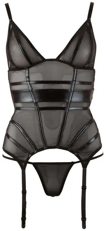 Cotelli Collection – Transparentes Oberteil mit Strapsen in Schwarz