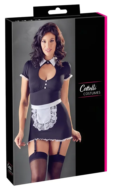 Cottelli – Dienstmädchen-Kleid mit Strapsen (Schwarz-Weiß) – L