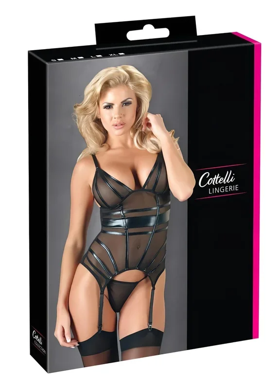 Cottelli – Glänzendes Streifen-Top, durchsichtig (schwarz) – L