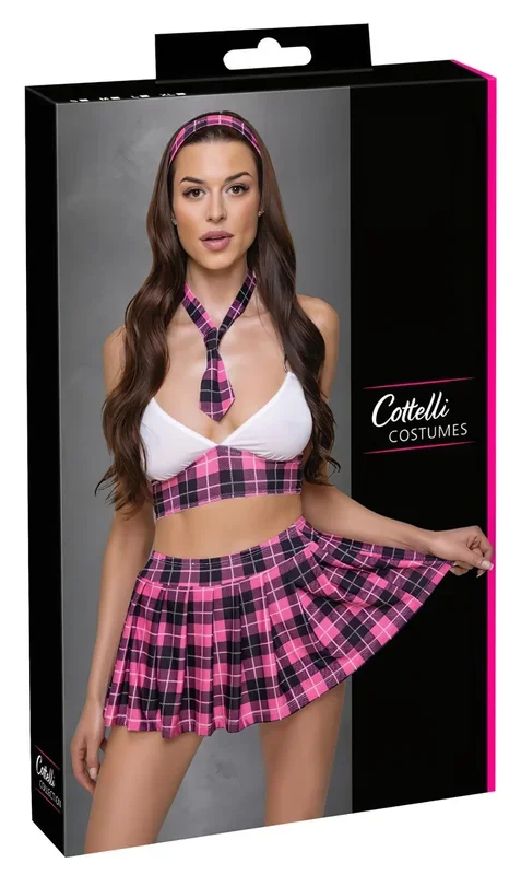 Cottelli – kariertes Schulmädchen-Kostüm Set (Pink) – XL