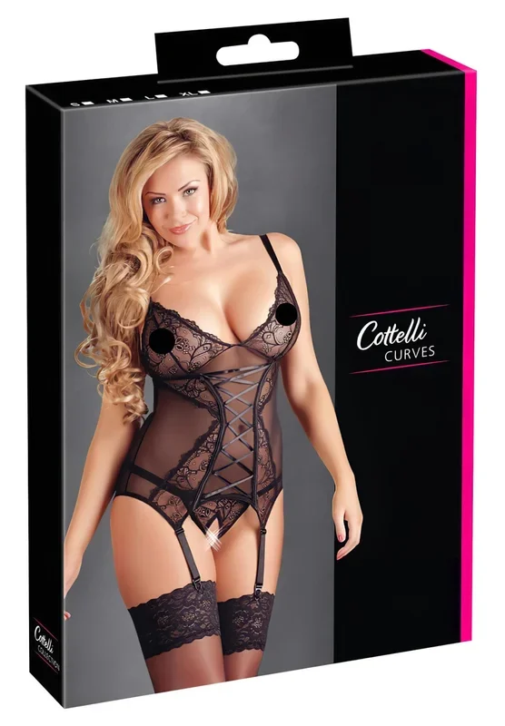 Cottelli – Schwarzes Spitzenoberteil mit Schleife – XXXXL