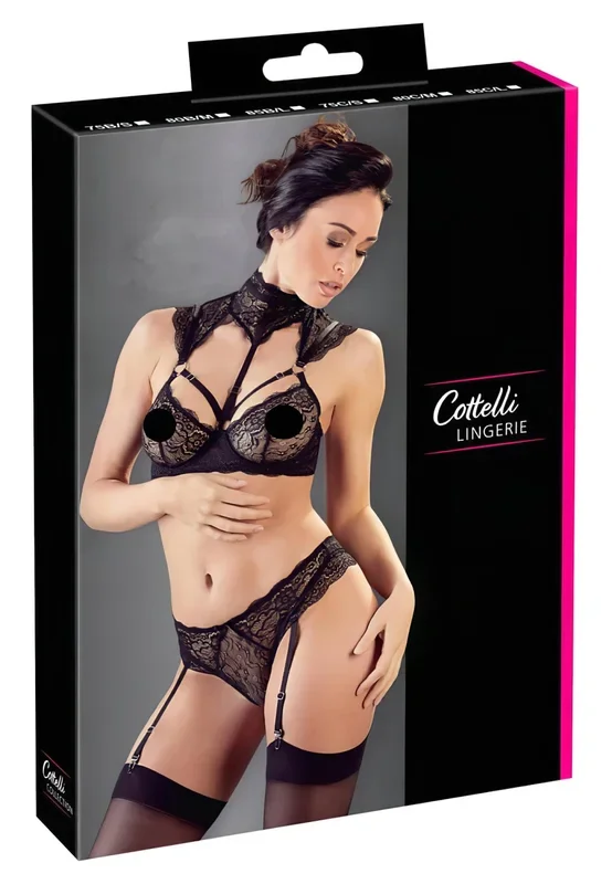 Cottelli – Spitzen-BH-Set mit Kragen (schwarz) – 80B/M