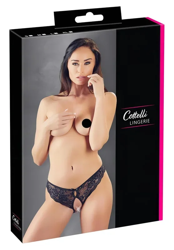 Cottelli – Spitzen-Slip mit Schleife und offenem Schritt (schwarz) – M