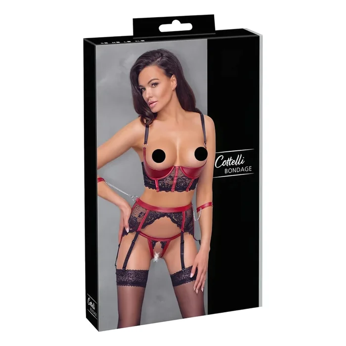 Cottelli Bondage – Mattes, Spitzen-BH-Set (Rot)