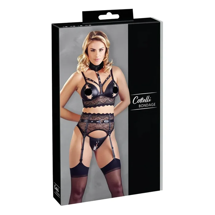Cottelli Bondage – Spitzen-Set mit Handschellen (schwarz) – XL
