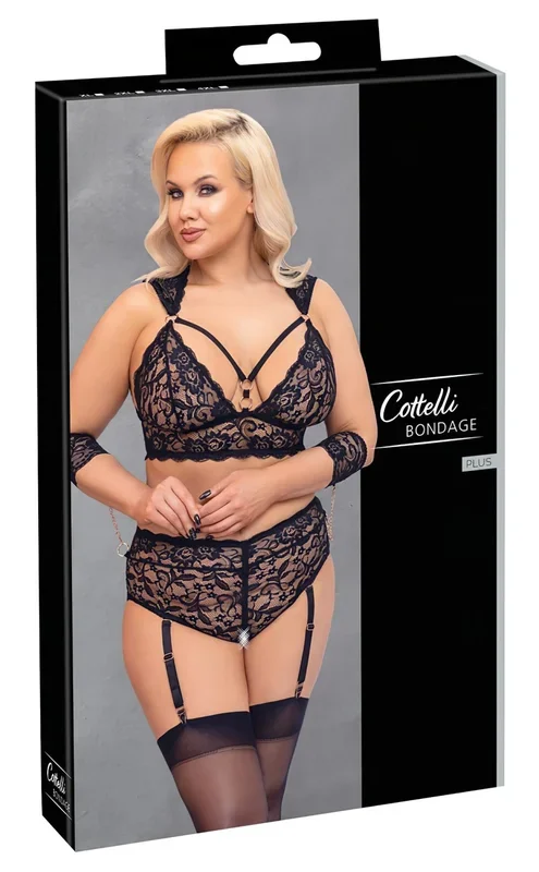 Cottelli Bondage Plus Size – Spitzen-BH-Set (schwarz) – 4XL