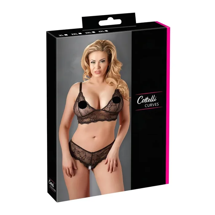 Cottelli Plus Size – Spitzen-BH-Set (schwarz) – XXL