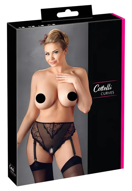 Cottelli Plus Size – Spitzenstrumpfhalter-String (schwarz) – XXXXL