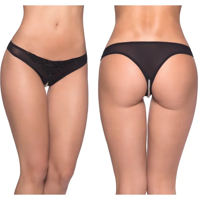 Crotchless Thong w/Pearls Black 1X/2X