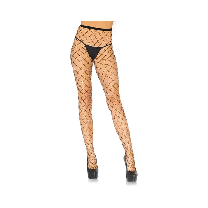 Crystalized Fence Net Tights – One Size – Black
