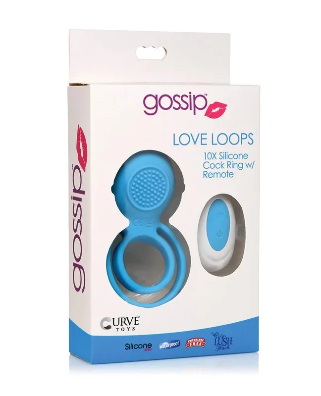 Curve Toys Gossip Love Loops 10X Silicone Cock Ring w/Remote – Azure