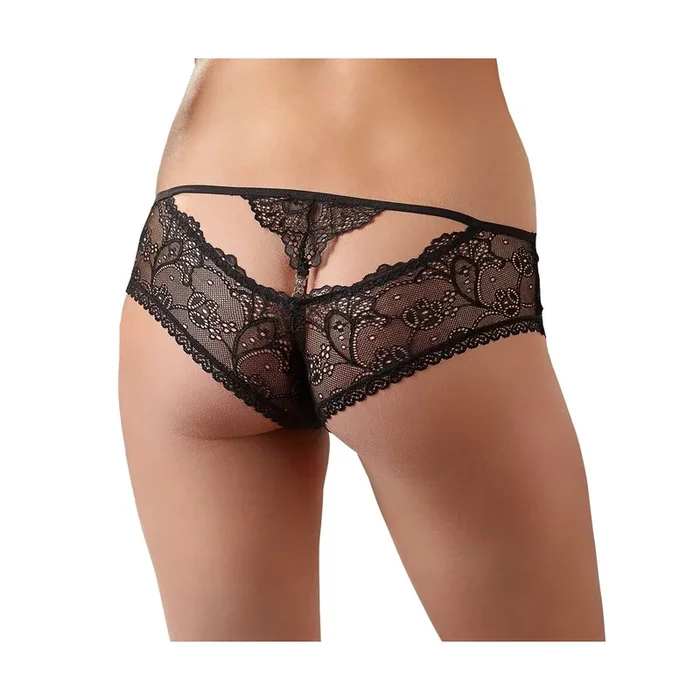 Damen Slip aus Spitze mit Glitzerstein hinten – Schwarz – Größe L