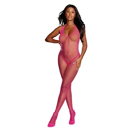 Diamond Net Bodystocking – One Size – Neon Pink