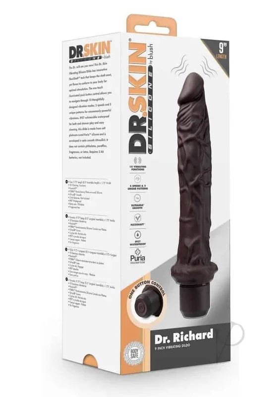 Dr. Skin Silicone Dr. Richard Vibrating Dildo 9″ – Chocolate