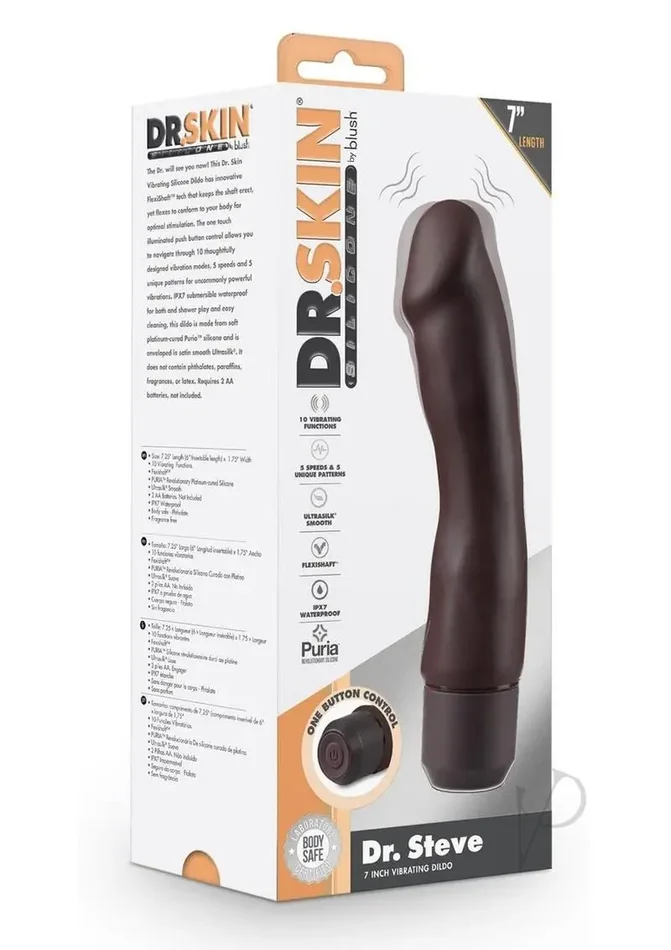 Dr. Skin Silicone Dr. Steve Vibrating Dildo 7in – Chocolate