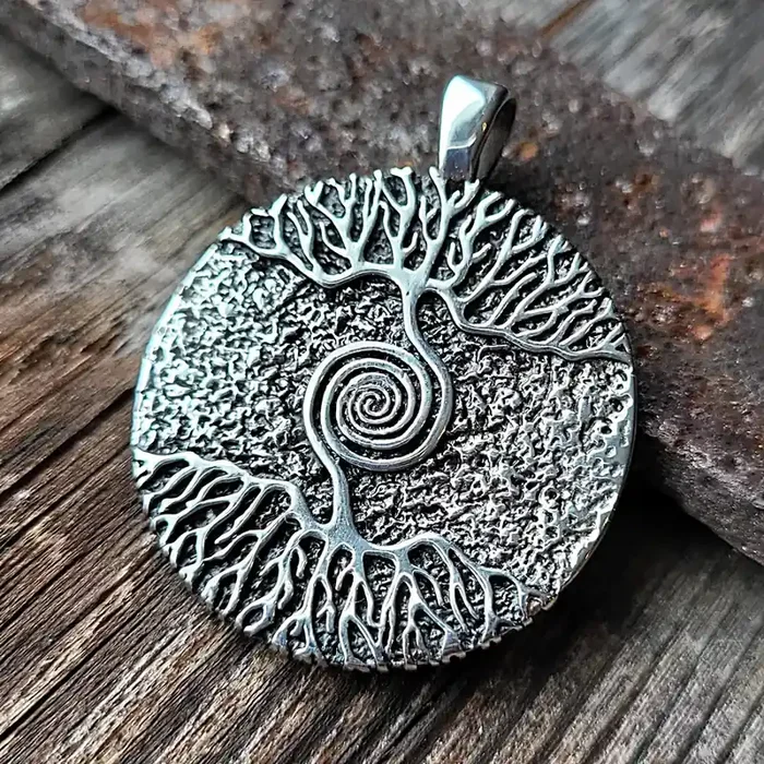 Edelstahl Anhänger ‘Lebensbaum Spirale‘