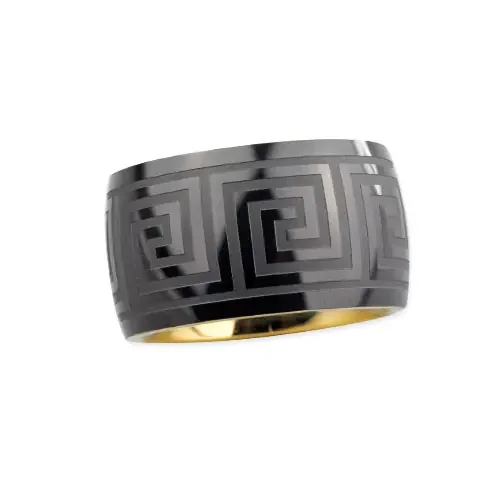 Edelstahlring ‘Mäander‘ schwarz-gold