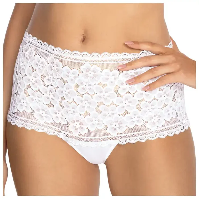 Edler Boxerslip mit hoher Taille aus zarter Blütenspitze weiß