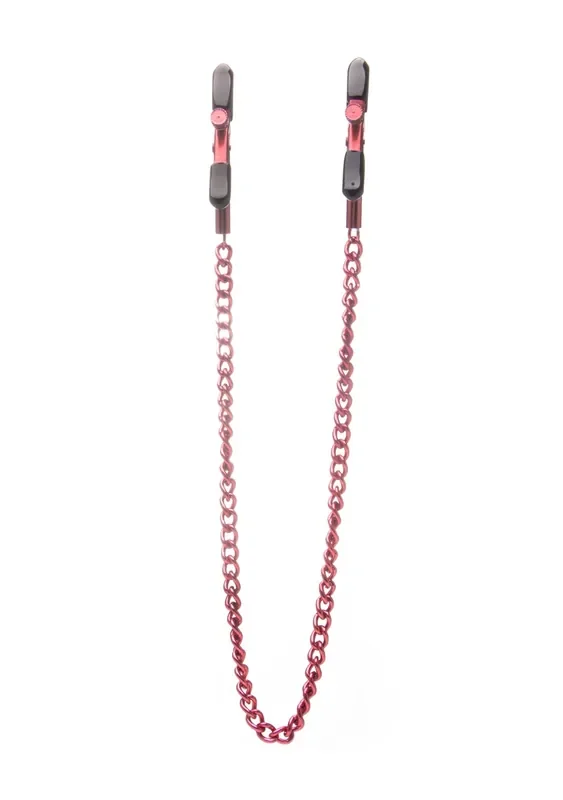 Einstellbare NIppelklemmen gummiert mit Kette – rot