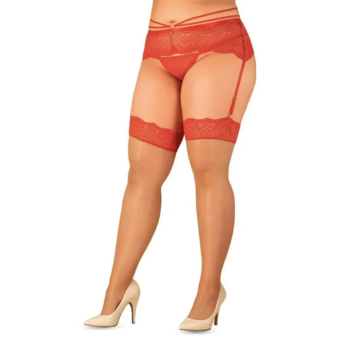 Elegante Strapsstrümpfe versehen mit rotem Spitzenrand QueenSize