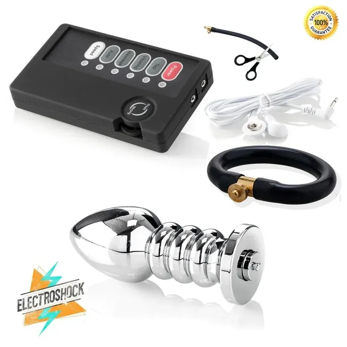 Elektroschock Butt-Plug mit Rillen Starterpaket