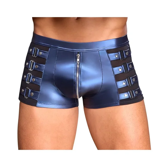 Enge betonende Hose im Metallic-Mattlook mit Powernet und Nieten-Riemen – Größe – L