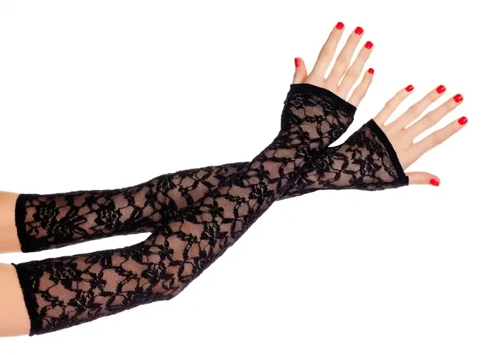 Extra lange fingerlose Spitzenhandschuhe SCHWARZ