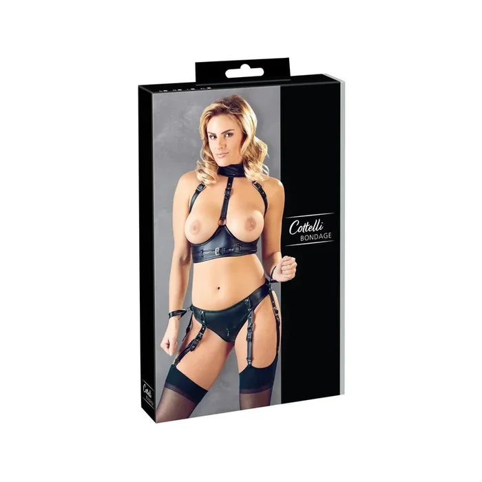 Fessel-Dessous – Ouvert-BH & Straps-Slip – Schwarz – Größe XL