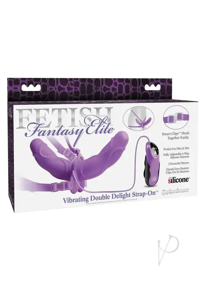 Fetish Fantasy Elite Vibrating Double Delight Strap On w/Mask – Purple