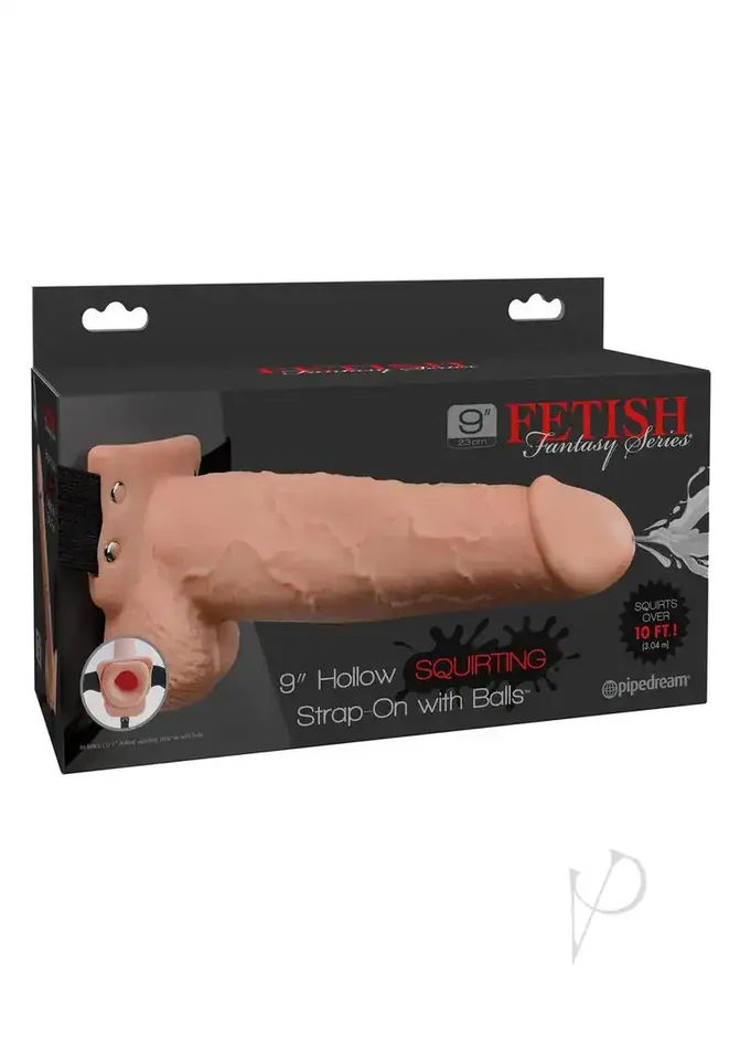 Fetish Fantasy Series 9″ Hollow Squirting Strap On w/Balls – Flesh