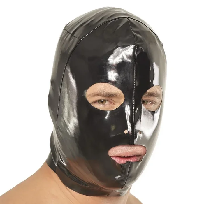 Fetish Fantasy Wet Look 3-Hole Hood Large in Black
