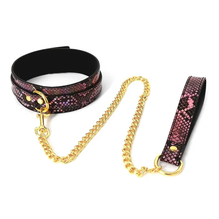 Halsband Schlangenoptik rosa mit Leine