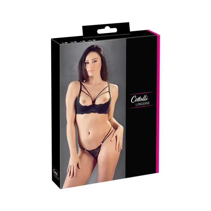 Hebe-Set – Bügel-Cups und String aus Spitze – Schwarz – Größe 80B/M