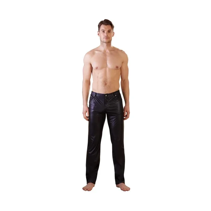 Herren Hose im Matt-Look mit Taschen und Gürtelschlaufen – Schwarz – Größe M