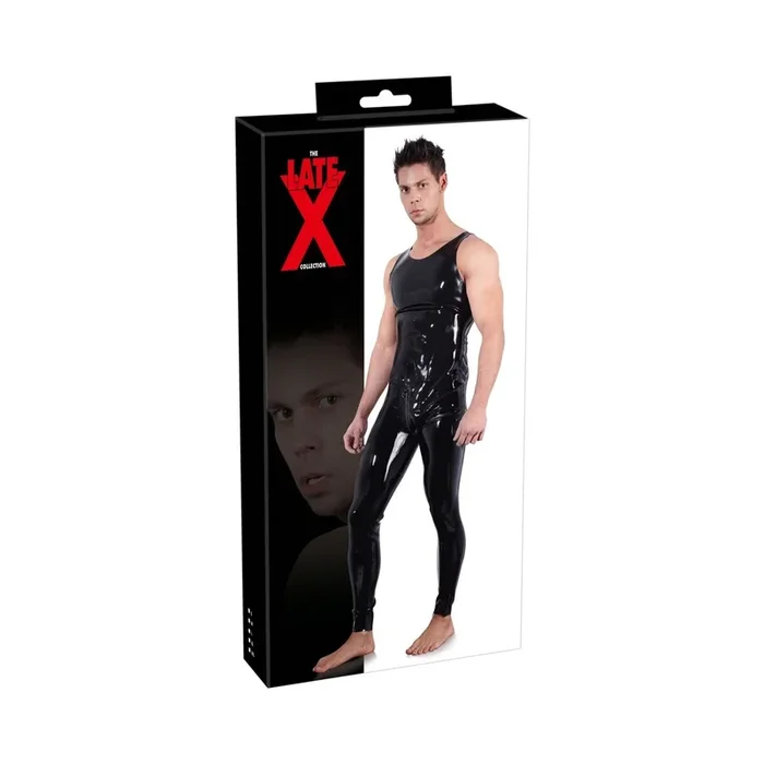 Herren Latex-Overall mit Reißverschluss – Ärmellos – Schwarz – Größe 2XL