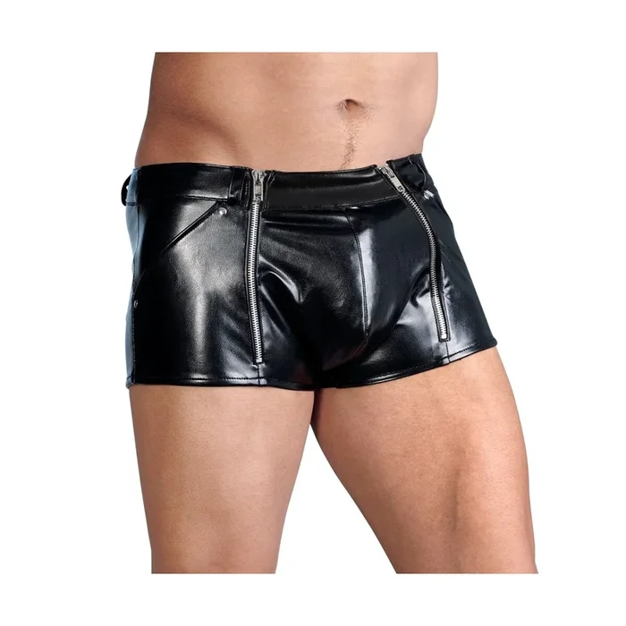 Herren Lederimitat-Pants mit Reißverschlüssen – Schwarz – Größe XL