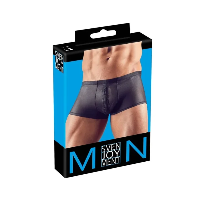 Herren Pants mit Reißverschluss – Glänzend und Transparent – Schwarz – Größe XL