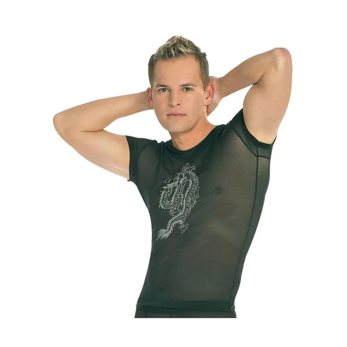 Herren Shirt »Dragon« – Transparent mit Dragon-Print – Schwarz