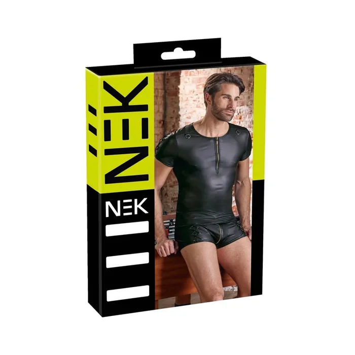 Herren Shirt im Mattlook mit Schnürungen – Schwarz – Größe S