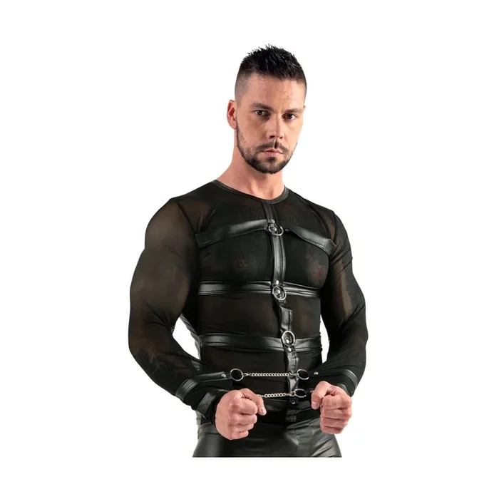 Herren Shirt mit Fesselriemen – Langarm – Schwarz – Größe L