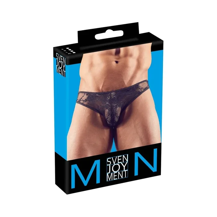 Herren Slip aus elastischer Spitze – Schwarz