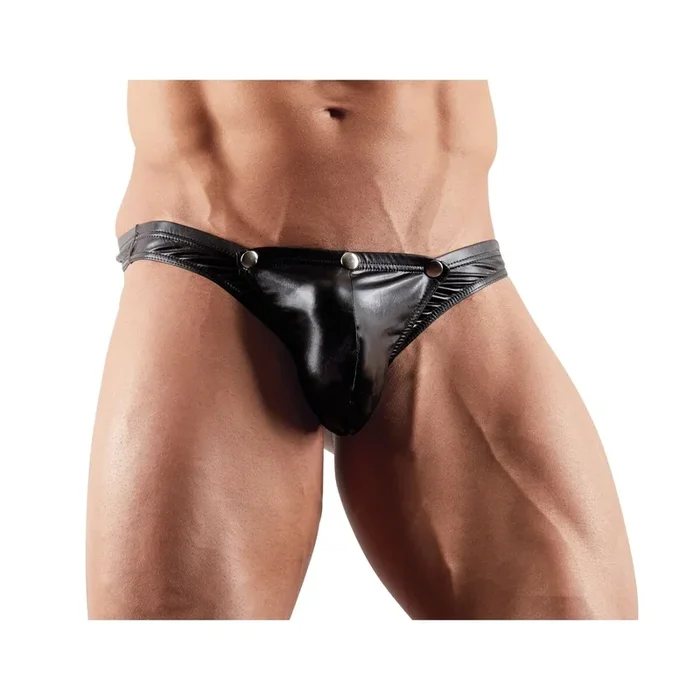 Herren String im Wetlook mit Swell-Funktionsloch – Schwarz – Größe M