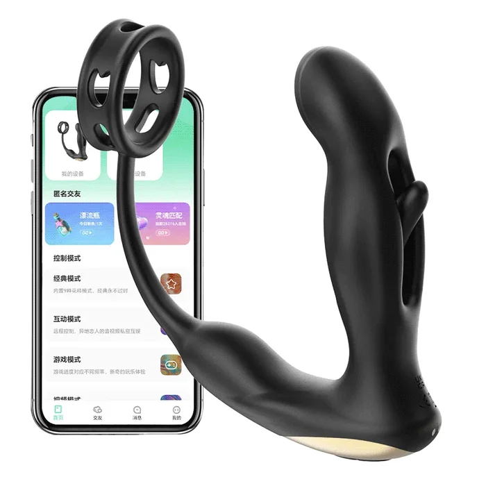Hohler flatternder vibrierender Prostatamassager aus Silikon mit Penisring
