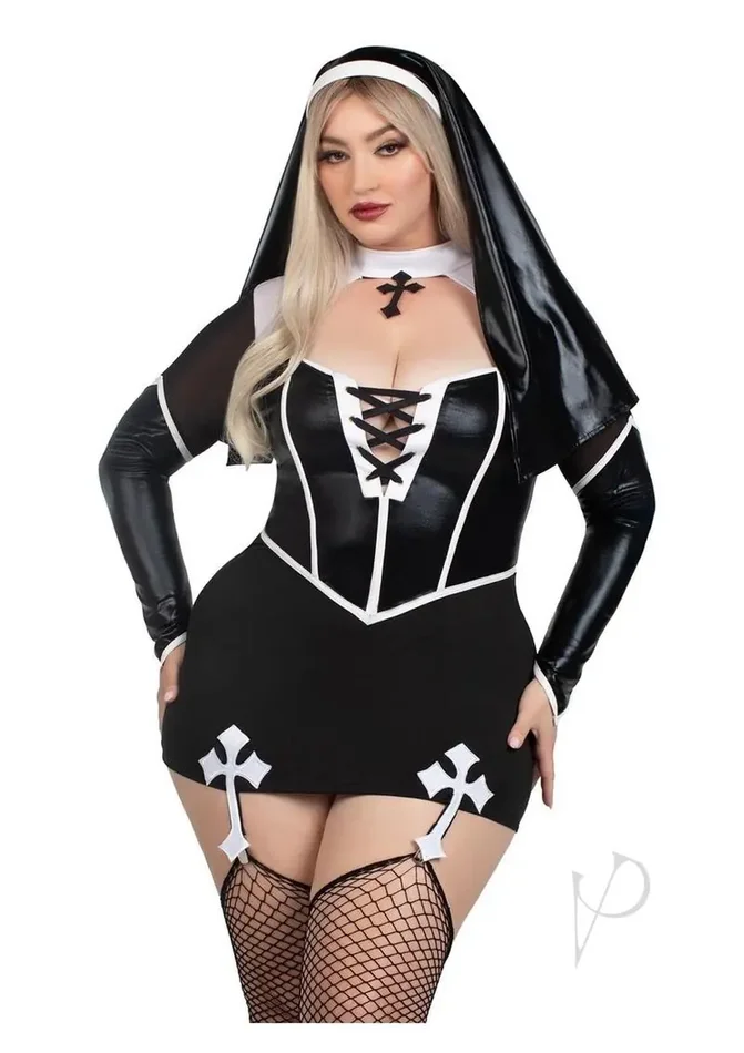 Holy Hottie Garter Dress and Nun Habit – 1X/2X- Black/White