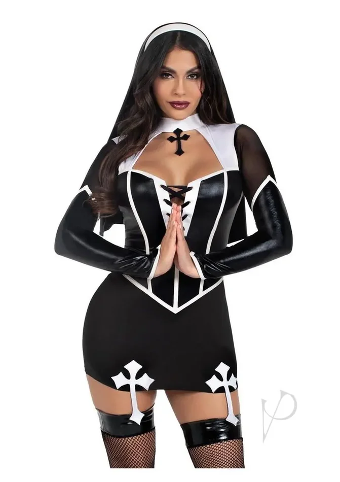 Holy Hottie Garter Dress and Nun Habit – XSmall – Black/White