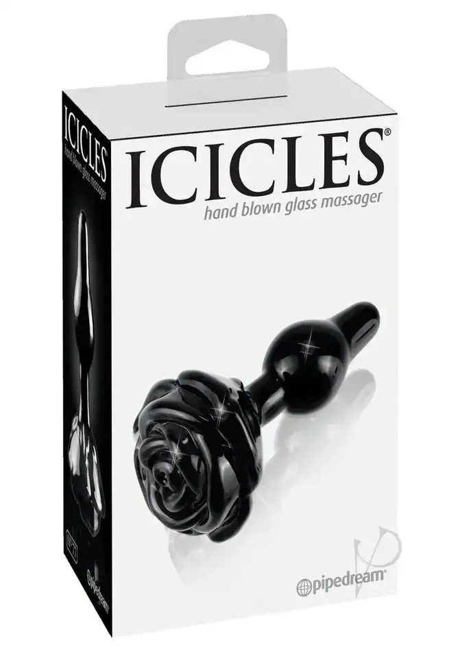 Icicles No. 77 Hand Blown Glass Rose Butt Plug – Black