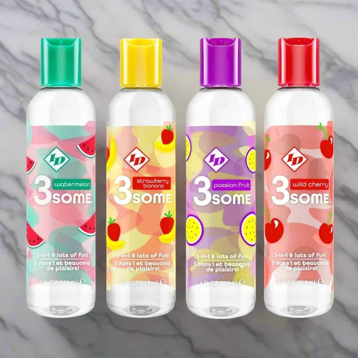 ID 3Some 3-in-1 & Lots Of Fun – Warming, Lickable, & Massage 4 oz (118 mL) – 4 Flavors!