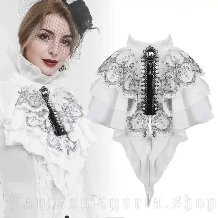 Jabot mit ornamentalem Muster – weiß/schwarz (Grösse O)